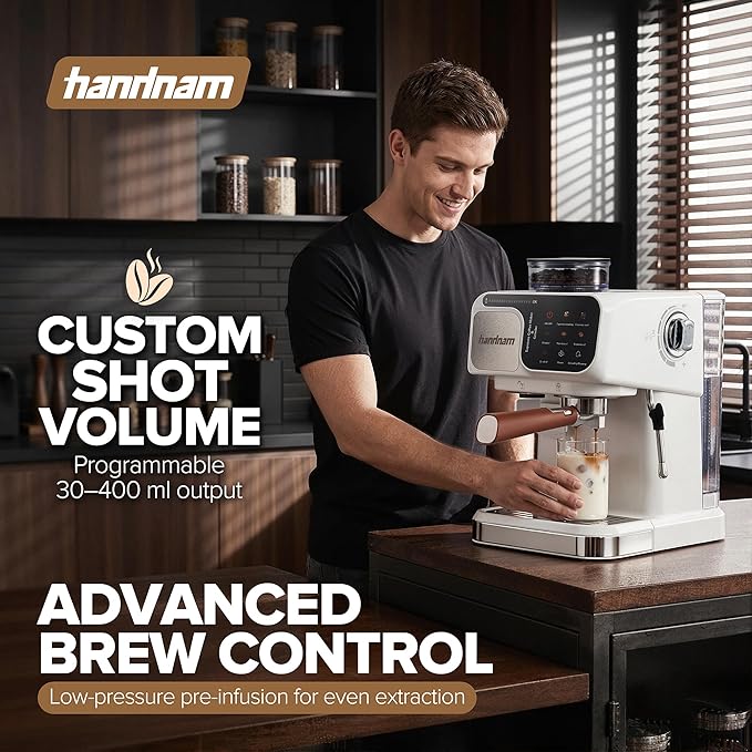 Espresso Machine with Grinder, 20 Bar Professional Espresso Maker with Built-in Burr Grinder, PID Temperature Control, Steam Wand, 58mm Portafilter, 25 Grind Settings, All-in-One Coffee Machine