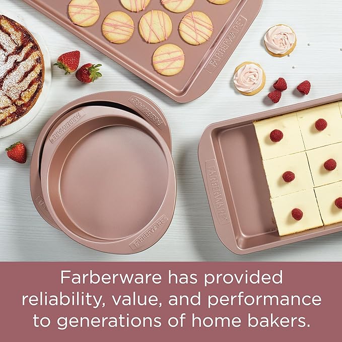 Farberware Baking Nonstick Cake Pan, Rectangle, 9 Inch x 13 Inch, Red Rose Gold