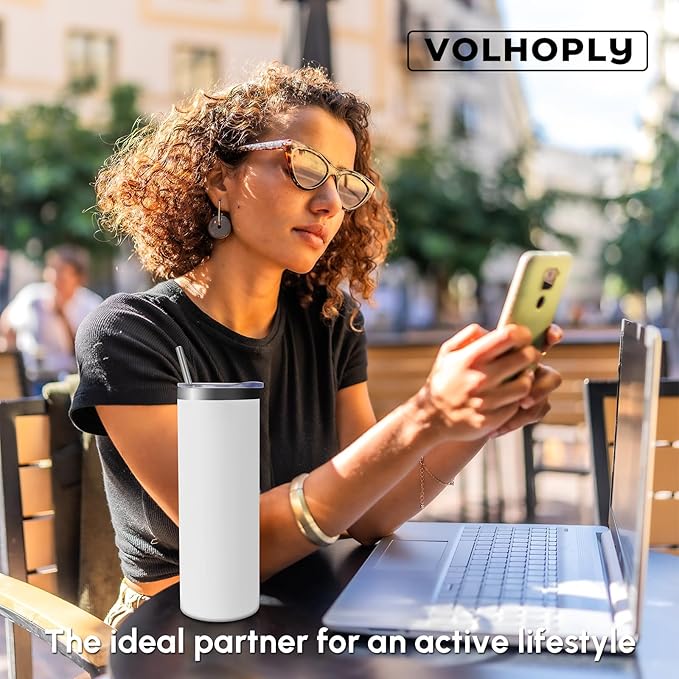 Volhoply 4 Pack Skinny Tumblers with Lid and Straw, 20oz Stainless Steel Straight Tumbler Bulk, Vacuum Insulated Coffee Mug for Home, Office, Travel, DIY (Mix,4 Pack)