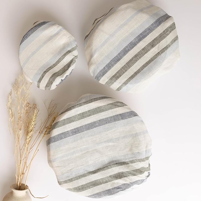 100% Linen Bowl Covers Reusable For Bread Proofing, 4 Pcs Elastic Cloth Fabric Colorful Stripe Bowl Covers, 5.9*7.9*9.8*11.8 Inches, Colorful 2