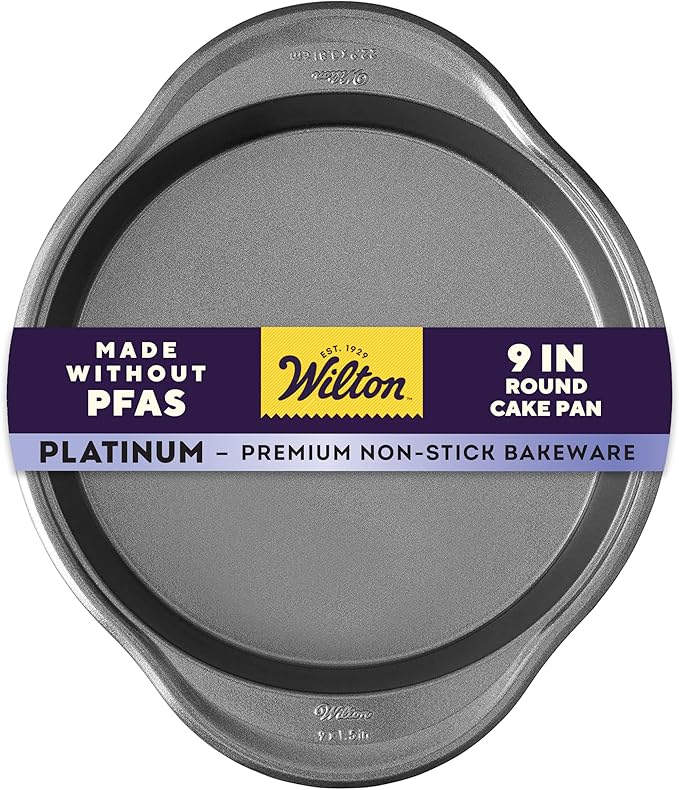 Wilton Platinum Non-Stick Round Cake Pan - Baking Pan for Stacked & Layered Cakes - Non-Stick Steel - Dishwasher Safe & Even Heat Distribution - 9 x 1.5 Inch