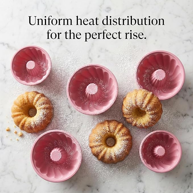 Platinum Silicone Baking Molds Set (8pc) - 100% Fumed Silica Non-Stick - Square Pan, Round Dish & 6 Mini Bundts - BPA Free, Pinch Test Passed, Oven Safe 446°F (Dusty Rose)