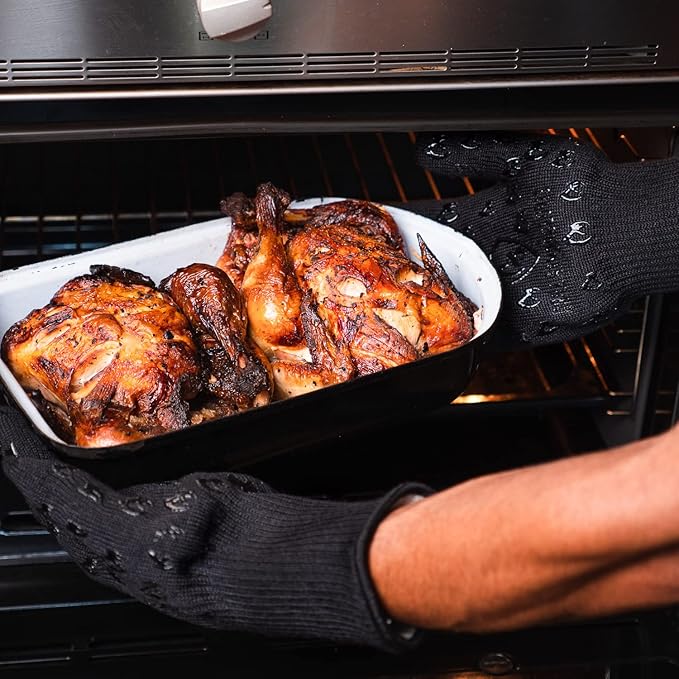 Grill Armor Oven Gloves with Fingers – Extra Long Cuff, 932°F Heat, Fire & Cut Resistant Mitts for BBQ, Grill, Cooking, Grilling, Baking & Smoker