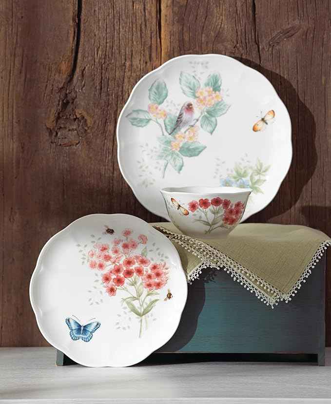 Lenox Dinnerware Set, Butterfly Meadow Flutter 12-Piece Set, Service For 4, Elegant White Porcelain, Dishwasher Safe, Chip Resistant, Plates And Bowls Sets, Home and Kitchen (Assorted, 12 Pieces)