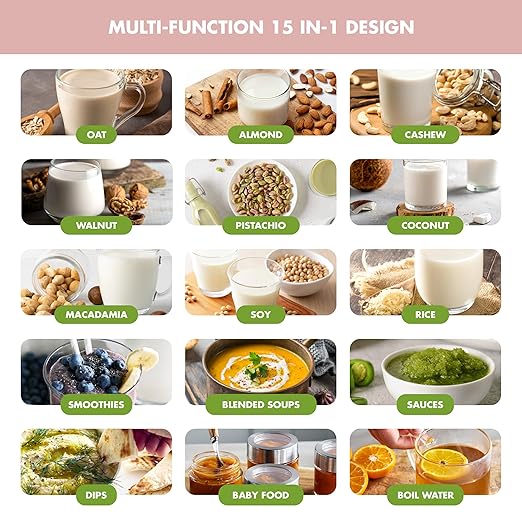 GreenPan Nut Milk Maker, 15-in-1 Homemade Soy, Almond, Oat, Coconut, Non-Dairy, Rice, Soup, Baby Food, BPA-Free, Smooth Creamy Texture, Self Clean, Barista Quality Milk, Delay Start, Boil Water, Pink