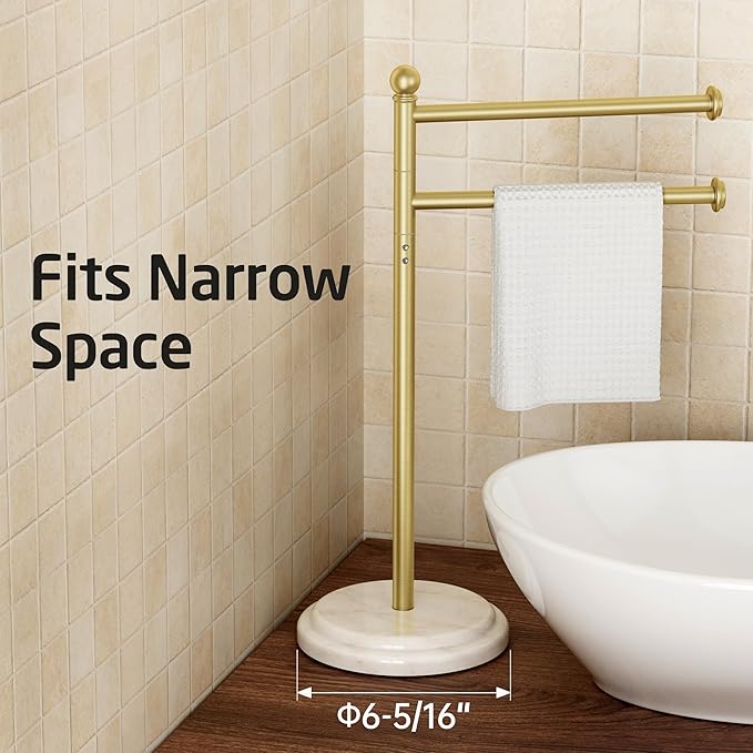 KES Anti Wobble Hand Towel Holder Stand with 2X Weighted Marble Base, Rustproof 18/8 Stainless Steel Countertop Hand Towel Stand for Bathroom, Vanity, Kitchen, Brushed Gold, BTH242-BZ