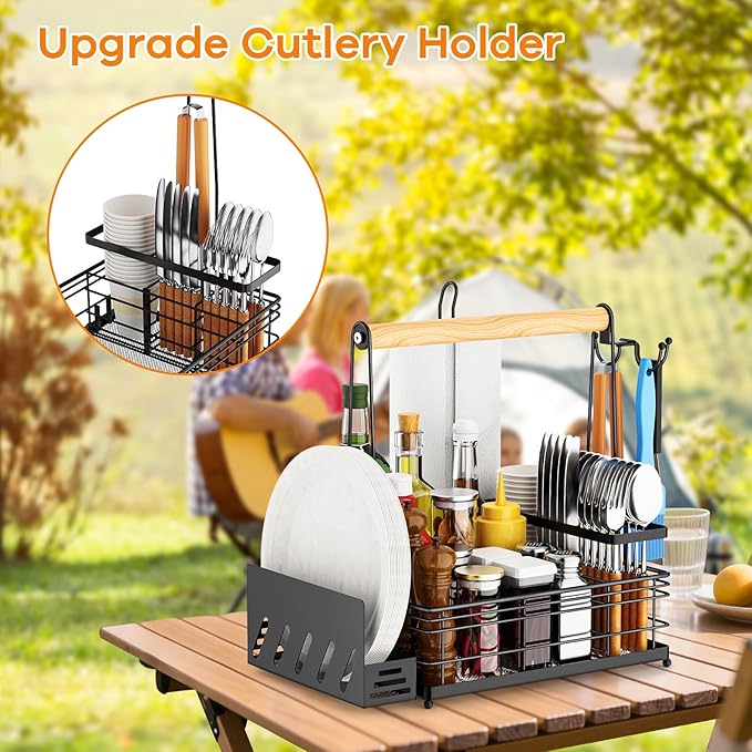 Grill Caddy, BBQ Caddy with Paper Towel Holder & Utensil Holder, Picnic Caddy Organizer for Outdoor Cooking, Tailgating, Camping | Must-Have for Patio, RV, Camper