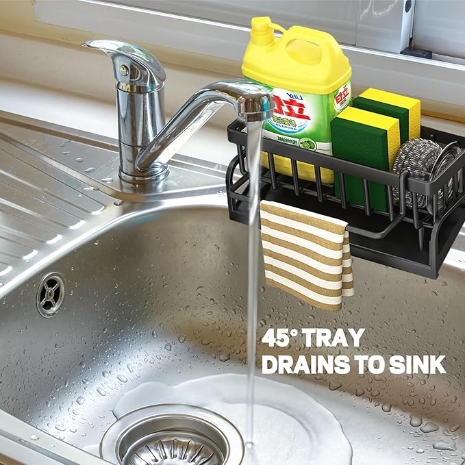 Sponge Holder for Kitchen Sink,Kitchen Sink Organizer caddy with Auto Drain Tray（Plastic）