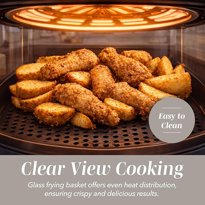 COOK WITH COLOR Colorful 1200W 4Qt Air Fryer: Glass Basket, Dishwasher Safe, 60min Timer, 6 Presets, Temp Control 175F-400F, 4 QT, Greige