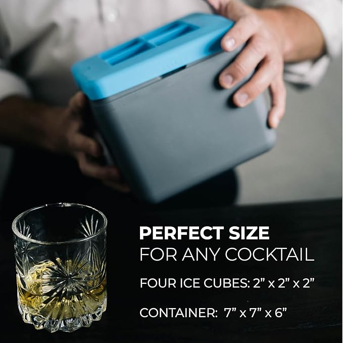 Crystal Clear Ice Maker Set – 2"x2"x2" Ice Cube Mold & Stackable Tray with Lid for Cocktails, Whiskey, and Drinks