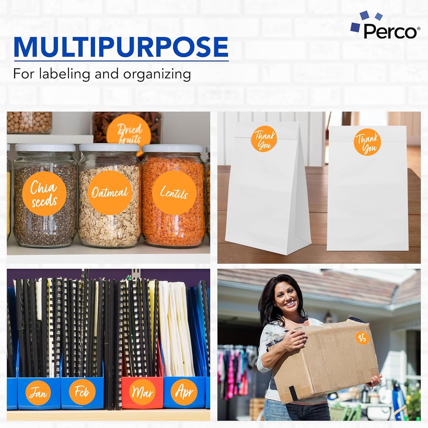Perco Fluorescent Orange 3-Inch Round Circle Dot Sticker Labels with Easy Peel Perforation - 500 Labels per Roll - Strong Adhesion, Vibrant Colors for Organizing, Crafting & More - Made in USA