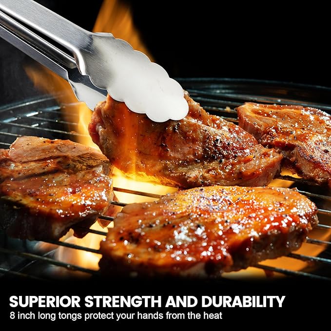 CHENGU 12 Pack Stainless Steel Kitchen Tongs 5/6/7 Inches Food Serving Clip Kitchen Cooking Tongs High Heat Resistant Clips for Cooking Non Stick Grill Salad (Black and Silver, Regular)