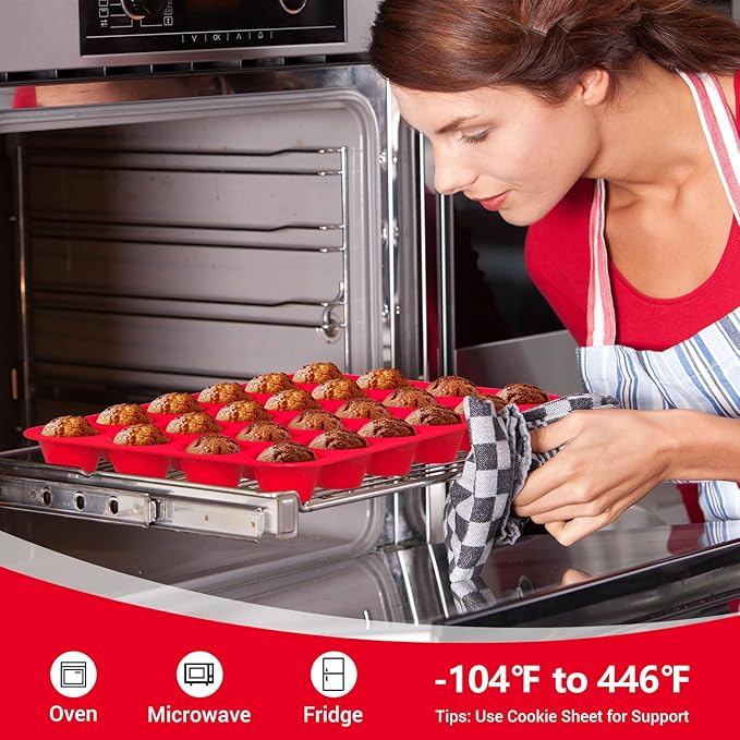 Redfly 2 Pack Silicone MIini Muffin Pan & Cupcake Pans for Baking - 24 Cup Mini Size BPA Free Egg Bites Molds