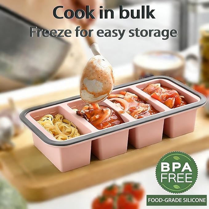 Silicone Soup Freezer Molds for Food, 1/2 Cup Silicone Freezer Trays with Lid for Meal Prep、Frozen Soup、Sauce and Broth, Large Ice Cube Tray - Set of 2