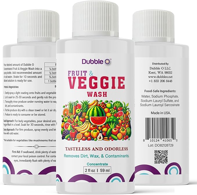 Fruit and Veggie Wash Concentrate - 2 fl. oz. ⦾ Makes 1 Full Gallon of Produce Wash When Diluted ⦾ Cleans Wax, Dirt, and Contaminants ⦾ Tasteless and Odorless