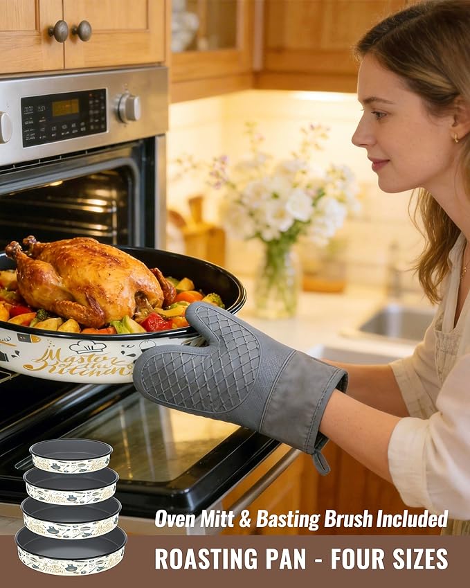 Round Baking Pan Enamel Roasting Dish 4-Pack 9/10/12/14 Inches Non Stick High Temperature Resistance Cookware for Cake Pie Pizza & Meat, Oven Dishwasher Safe Mother Day Gift Bakeware Set