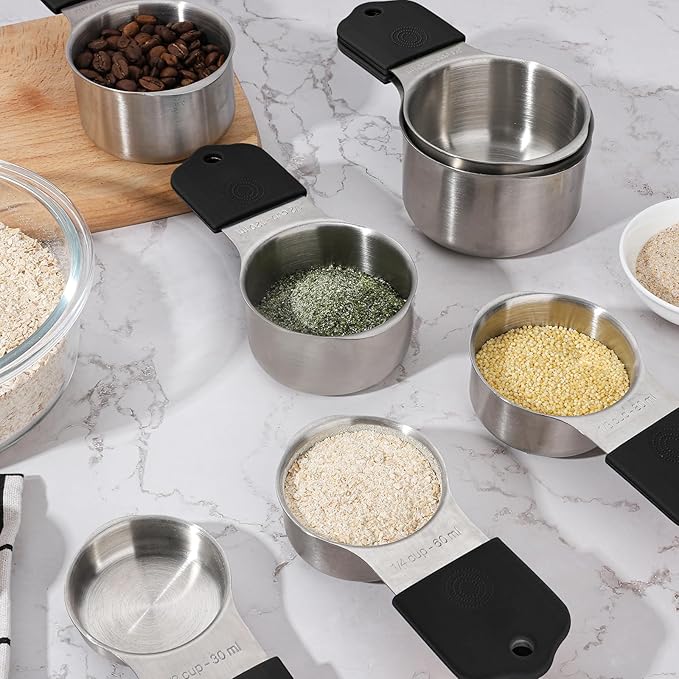 Magnetic Measuring Cups and Spoons Set of 16,Stainless Steel Magnetic Measuring Cups Set 7 and Magnetic Measuring Spoons Set of 8 with Leveler for Dry Liquid Ingredients (7, Black)