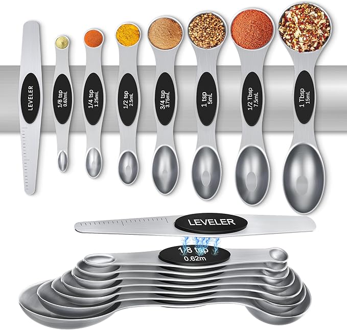 Magnetic Measuring Cups & Spoons Set|304 Stainless Steel Dual Scale Set of 23, Strong N52 Magnetic Nesting Design with Leveler, for Dry&Liquid Ingredients, Dishwasher Safe(Colorful)