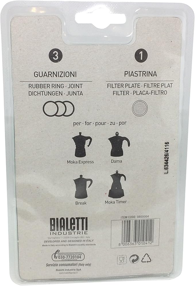 Bialetti Moka Express 6 Cup Replacement Filter and 3 Gaskets , White