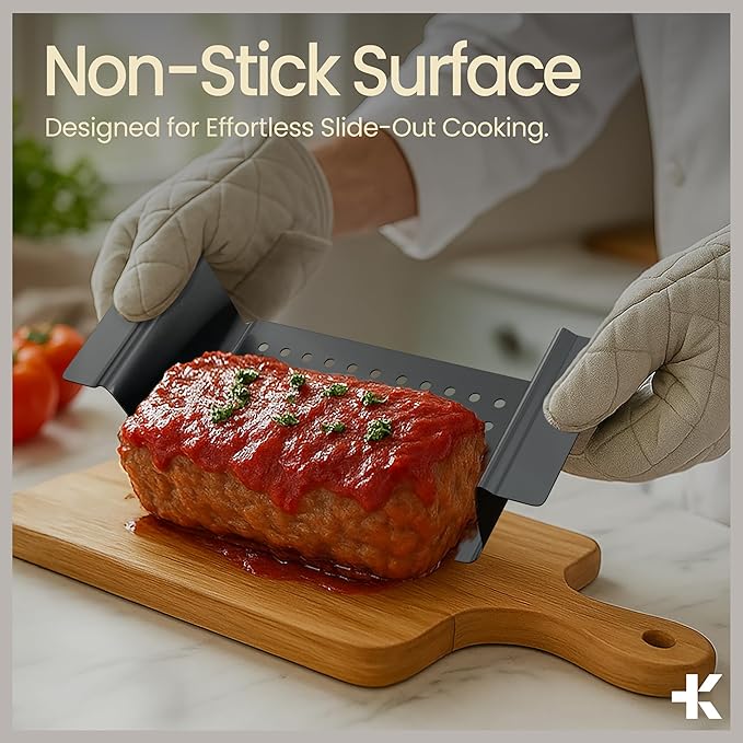 Meatloaf Pan with Drain Tray, 9.84 x 5.71" Nonstick Loaf Pan with Perforated Insert Tray, Durable Carbon Steel, PFOA, PFOS, BPA, and PTFE Free, Oven Safe to 450°F, Easy-Grip Handles, Dishwasher Safe