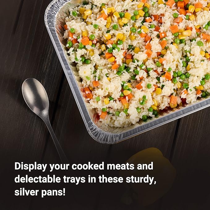 Aluminum Pans Half Size, 9X13, Extra Heavy Duty Disposable Foil Pans For Baking (100 Pack) Roasting & Chafing, Bulk Quantity for Caterers, Restaurants & Hotels For Buffets, Steam Table & Food Prepping