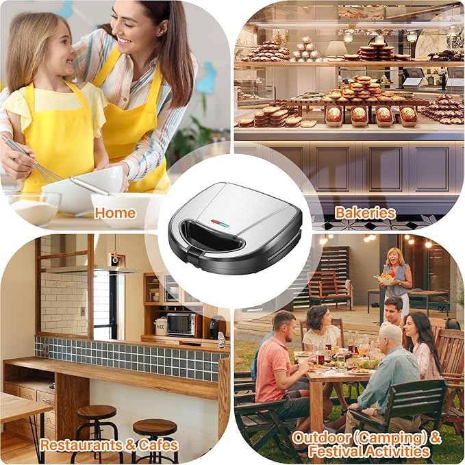 6 in 1 Waffle Iron Set, Panini Press Grill and Electric Sandwich Maker with Removable Non-Stick Plate, Ideal for Cooking Grilled Cheese, Tuna Melts, Burgers