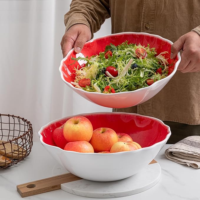 17” x 10” Rectangular Large Serving Platters, 2 Pieces Melamine Serving Trays Sets for Serving Food For Christmas, Mother's Day, Parties, Wedding, Gatherings, Dishwasher Safe. Reactive Red