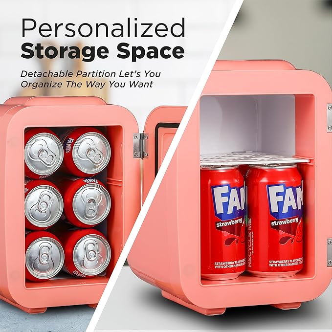 ICEBOX IBMF4BLS Mini Fridge For Bedroom, Skincare Refrigerator, Portable Cooler & Warmer for Makeup, for Office & Home, Mini (4 L / 6-Can), Blush Red
