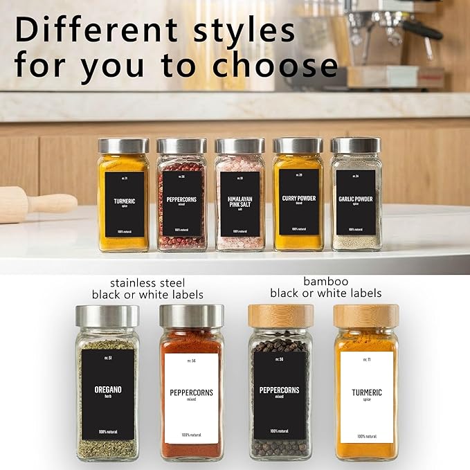 Deco haus Glass Spice Jars with Label 24 x 4oz [LABELS incl] Spice Containers with 280 Labels, Shaker Lids, Funnel & Chalk Marker - Empty Herb Seasoning Containers, Small Seasoning Bottles for Herb