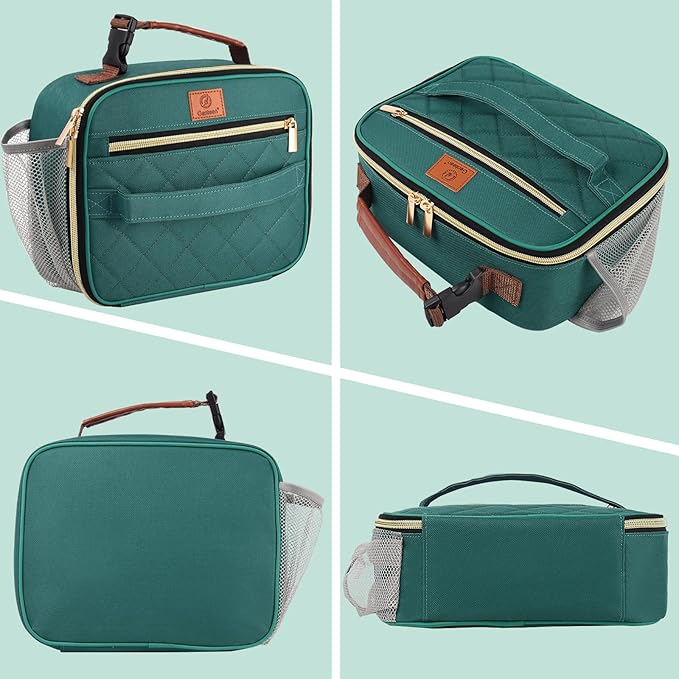 Genteen Lunch Box for Kids, Boys - Insulated Small LunchBox Reusable, Zip Closure & Buckle Handle, Portable Cooler for Work, School, Travel (Lake Green)