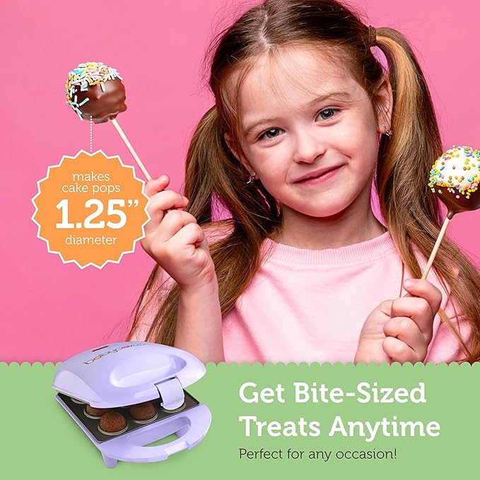 Babycakes Mini Cake Pop Maker by Select Brands - Easy-to-Use Machine - Recipes Included - Non-Stick Coating, Non-Skid Feet & Power Light - Makes 9 Cake Pops