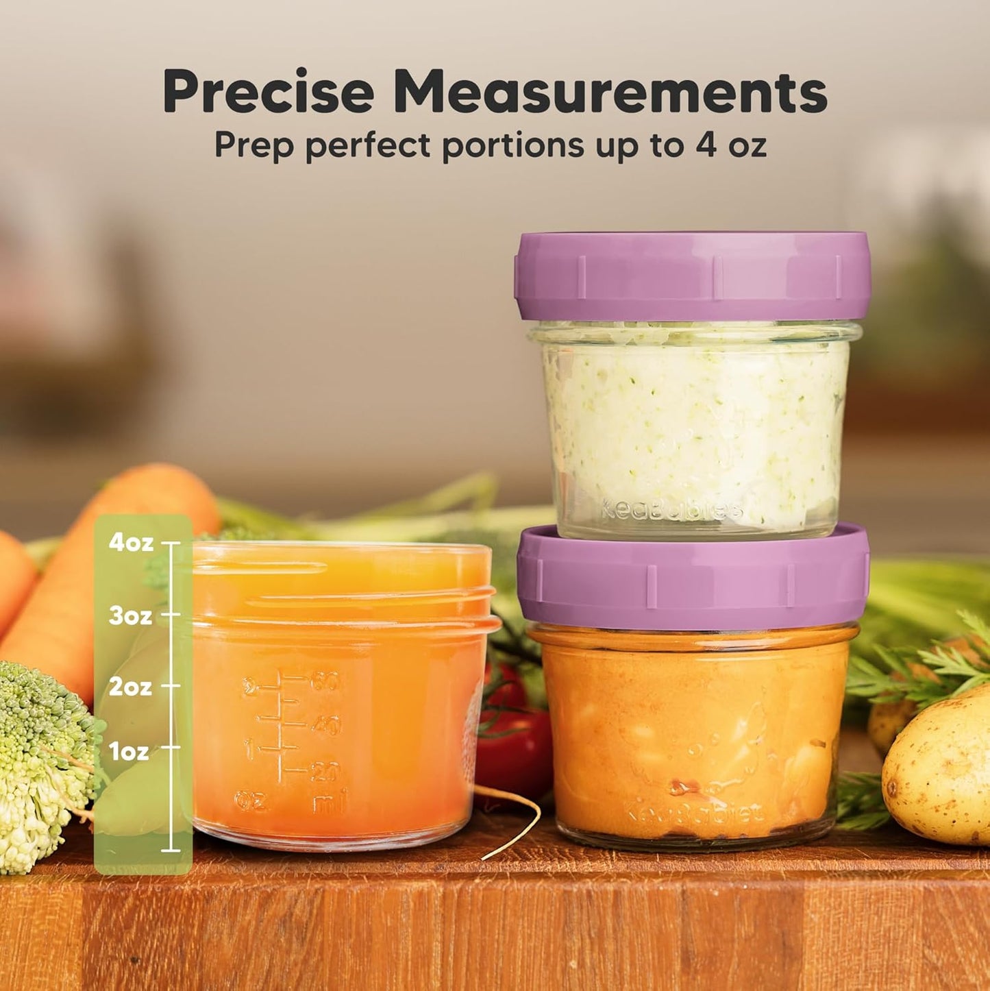 KeaBabies 12pk 4oz Glass Baby Food Containers with Lids - Leak-Proof, Microwavable Small Glass Jars, Baby Purees & Toddler Snack Storage Containers, BPA-Free, Dishwasher & Freezer Safe (Sunset)