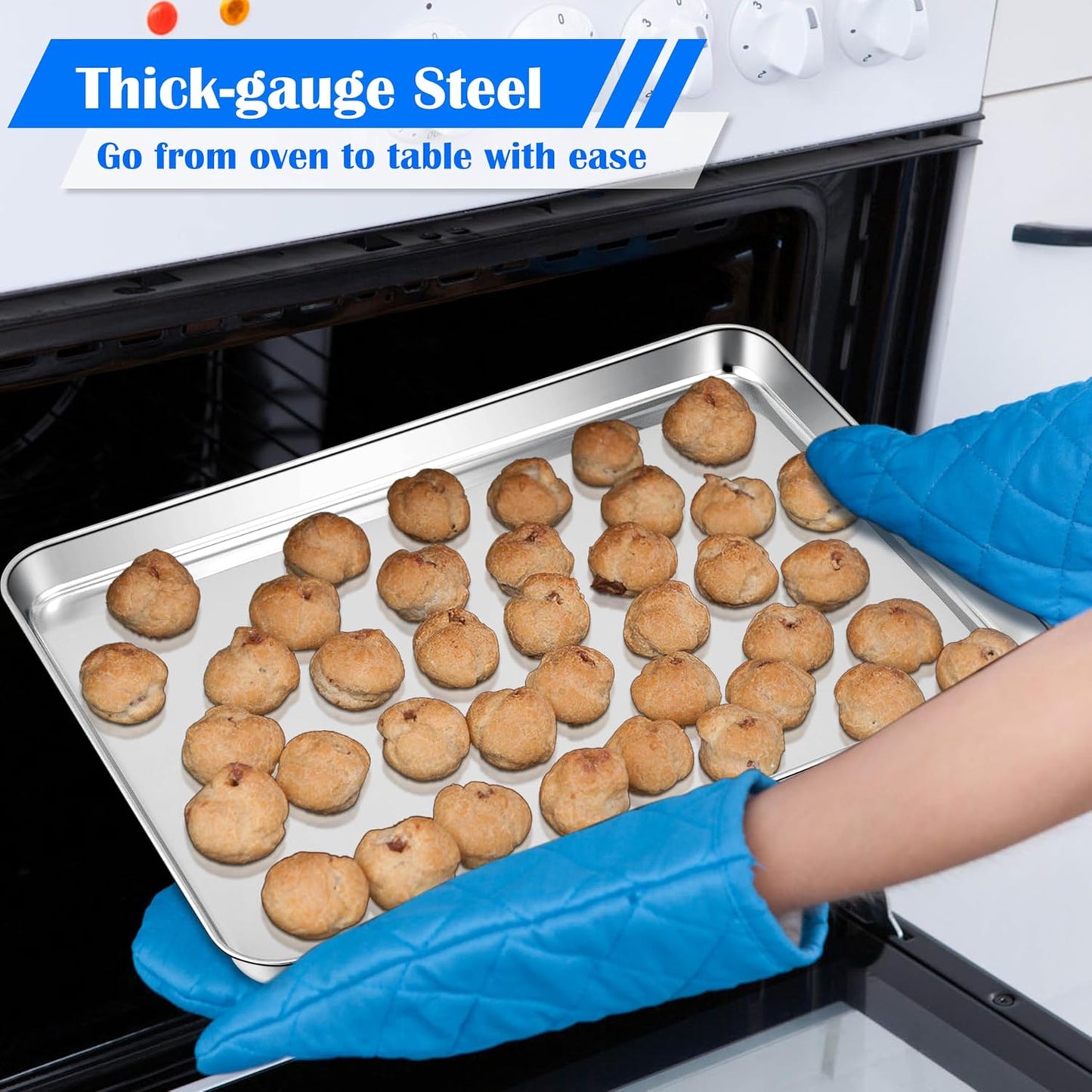 E-far Large Baking Sheet, 20”x14” Stainless Steel Cookie Sheet Pan for Oven, Non Toxic Metal Baking Tray for Cake Cookies, Healthy & Rust Free, Mirror Finish & Dishwasher Safe, 1 Pack