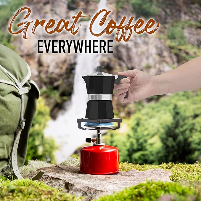 Zulay Moka Pot Espresso Stovetop Coffee Maker - Leak-Proof, Stainless Steel, Easy to Clean, Heat Resistant Handle & Knob - for Authentic Cuban & Italian Style Espresso - Makes 12 Espresso Cups - Black