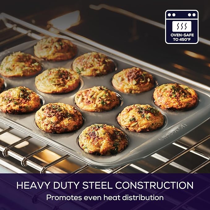Circulon Nonstick Bakeware 12-Cup Muffin Tin, Gray, Steel