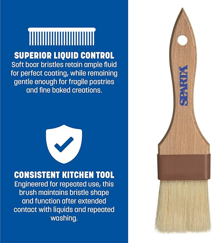 SPARTA Chef Series Basting Brush, Flat Boar Bristle Pastry Brush for Cooking and Baking, 1.5" Wide, 1 Count