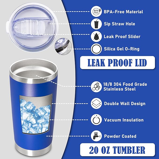 20 oz Tumbler Coffee Travel Tumblers Bulk with Lid Stainless Steel Double Wall Vacuum Insulated Mug Powder Coated Cups fit Car Cupholder for Hot and Cold - Dark Blue, 12Pack