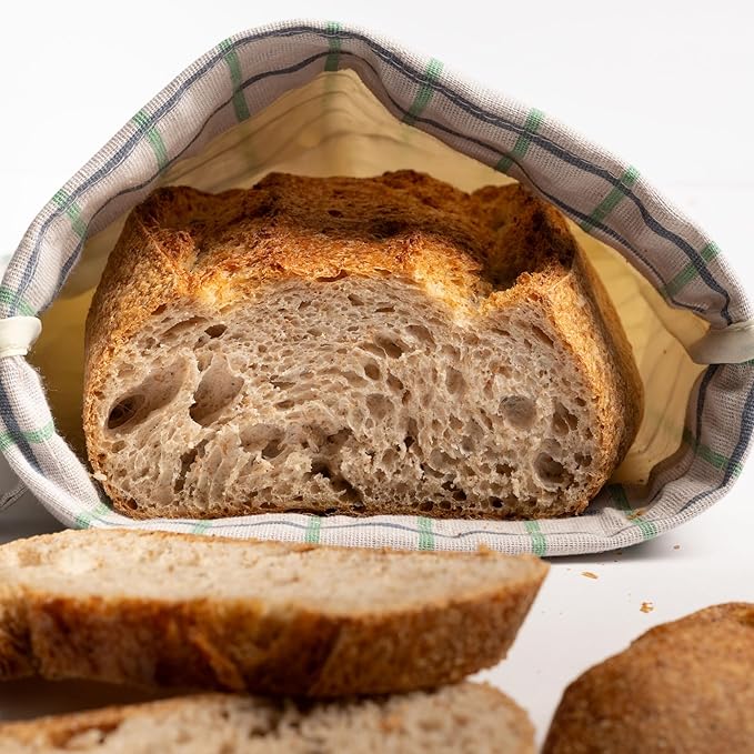 Keeki Bag - The Original Beeswax Lined Bread Bag for Homemade & Sourdough | Reusable Linen Bread Storage | Beeswax Wrap Alternative | Plastic-Free Storage w/Wide Drawstring Closure (Blue)