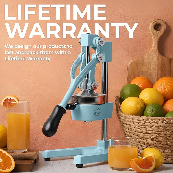 Zulay Kitchen Cast-Iron Orange Juice Squeezer - Heavy-Duty, Easy-to-Clean, Professional Citrus Juicer - Durable Stainless Steel Lemon Squeezer - Sturdy Manual Citrus Press & Orange Squeezer (Blue)