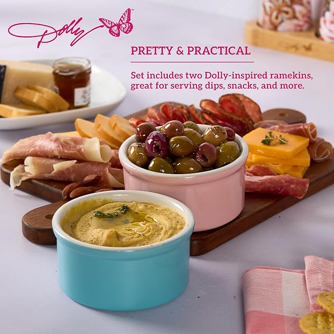 Dolly Parton Ramekin Set – Ceramic Bakeware with Mosaic Flower Design, Oven/Microwave/Freezer Safe, Even Heat Distribution, For Desserts, Soufflés and Casseroles, 2 Piece, 7 Ounce