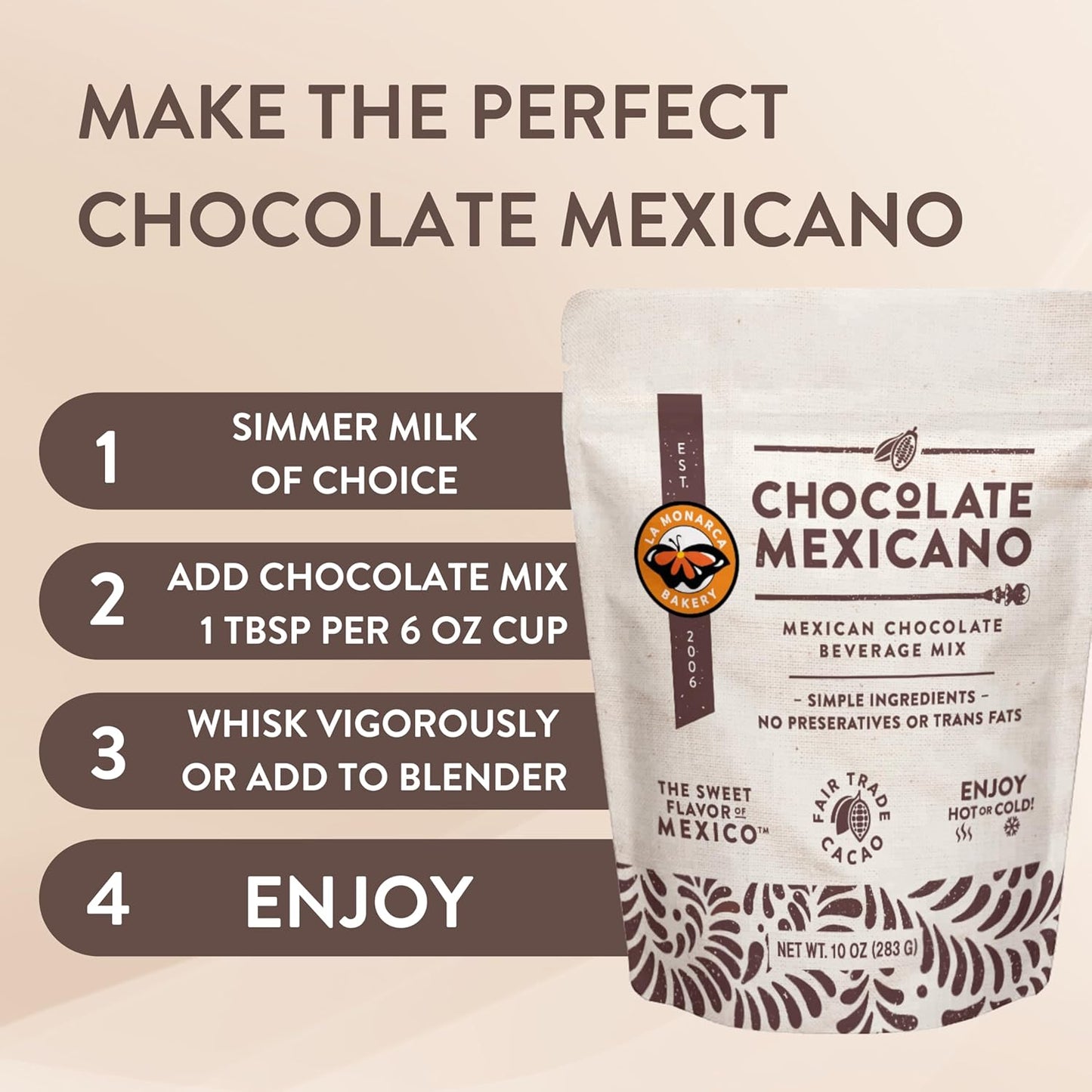 Mexican Hot Chocolate, 10 Ounce (Pack of 2), Authentic Mexican Style Hot Chocolate Mix with Organic Cacao Beans and Cinnamon by La Monarca Bakery
