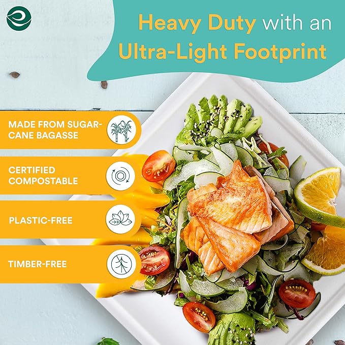 ECO SOUL Compostable Paper Plates 10 Inch (400 Count) Heavy Duty Disposable Dessert Plates, Eco-Friendly Sugarcane Bagasse Small Plates For Appetizer- White