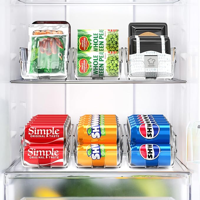 Simple Houseware Soda Can Organizer and Dispenser for Refrigerator / Pantry, Clear, Set of 6