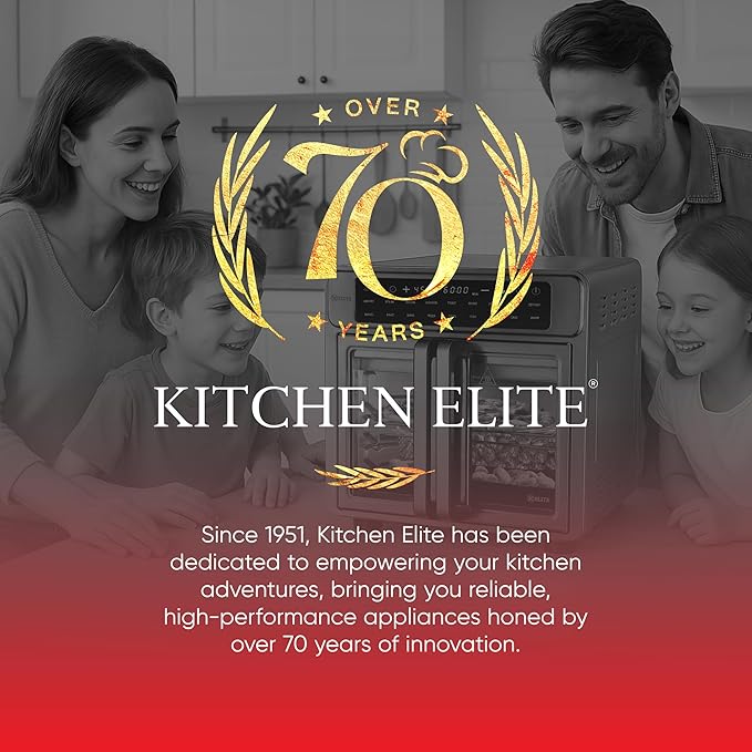 Kitchen Elite 26 Quart French Door Air Fryer Oven – Family Size Countertop Convection Cooker with LED Display, Stainless Steel