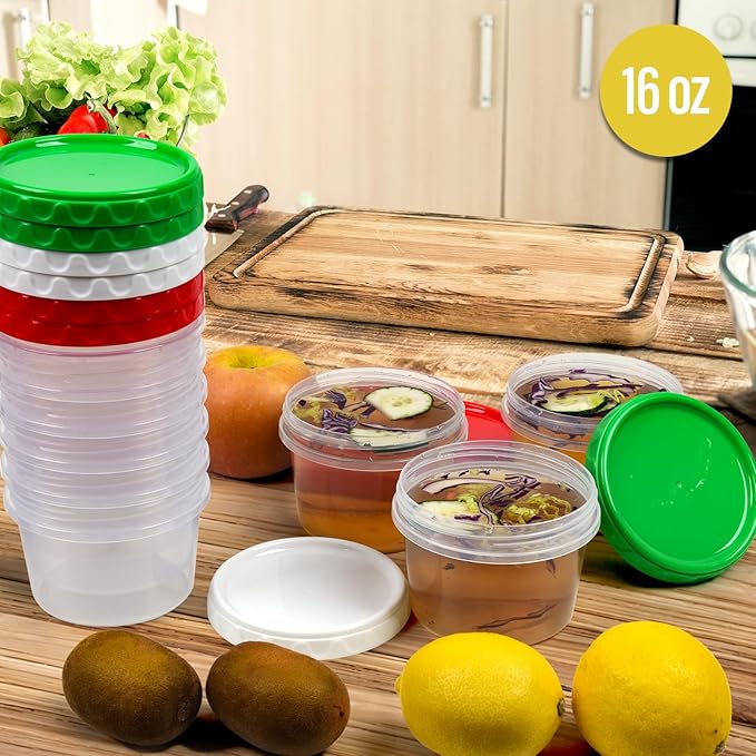 EONJOE 16 oz Plastic Freezer Containers with Lids 2 Cup Food Storage Container BPA Free Stackable Airtight Dishwasher Safe,12 Pack