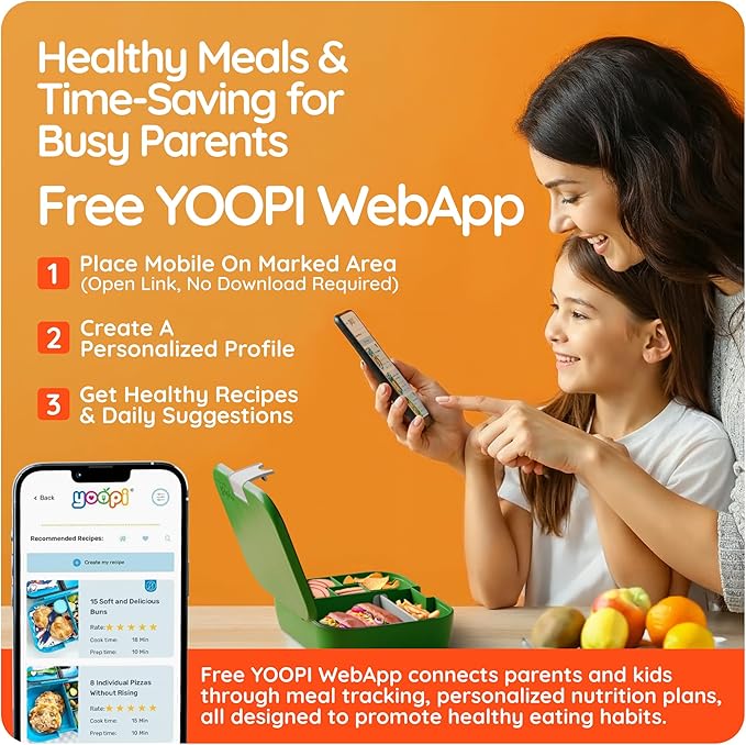 YOOPI Lunch Boxes for Kids–Toddler Bento Box with 4 Leakproof Compartment Food Bentobox Container,Lunch Box for School with Lunchbox Containers, Lightweight Sandwich Box & Snack Box (Green)