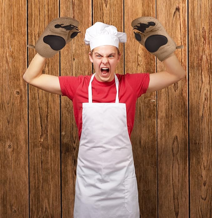 Genuine Fred Bear Hands Oven Mitts – Heat-Resistant Silicone and Cotton Gloves, Fun Gift for Bakers, Animal Lovers, White Elephant or Housewarming