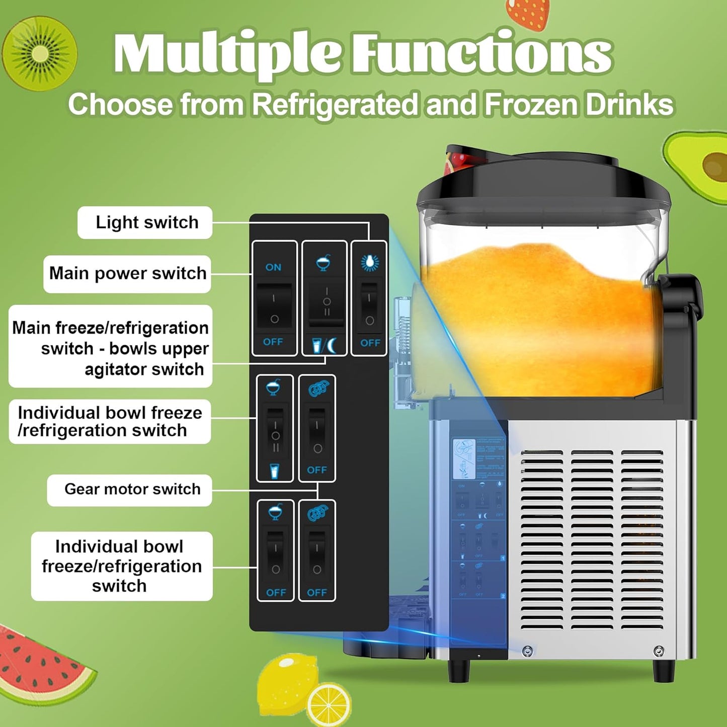 Commercial Slushie Machine, Slushy Machine for Home, 24L Slushie Maker Frozen Drink Maker, No Ice Need, Kitchen Appliances, Slush Cocktail Margarita, Smoothie Machine, Party Bar Amusement Park