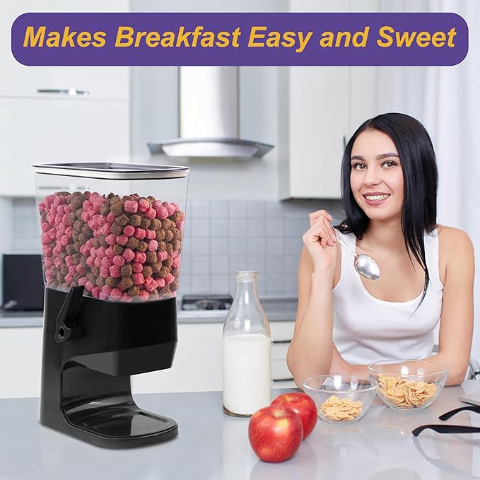 Cereal Dispenser Countertop 1 Pack, Dry Food Dispenser Snack Organizer, Slim Cereal Containers Storage Dispenser with Lids for Pantry, Kitchen Organization Oatmeal Nut Granola Candy, Black