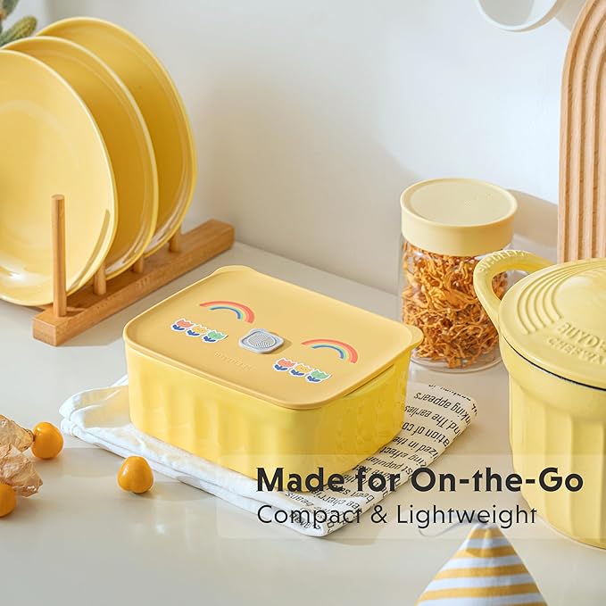 BUYDEEM Ceramic Food Storage Container with Airtight Lid, 28 oz Bento Lunch with Airlock Lid, Stackable Bento Box Microwaveable, Reusable and Dishwasher Safe, for Office Work and Travel, Mellow Yellow